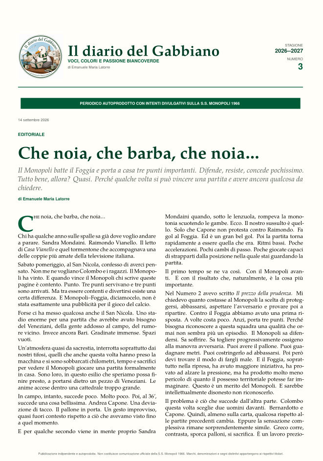 Copertina di Numero 3 de Il diario del Gabbiano