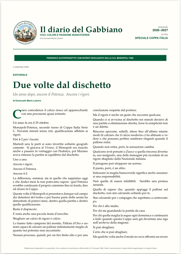 Copertina di Numero Extra · Speciale Coppa Italia de Il diario del Gabbiano